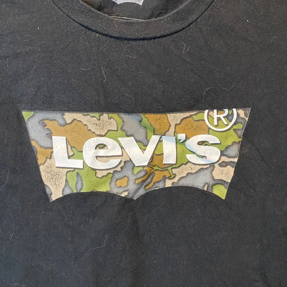 Levis‎ Mens Camo Batwing Logo Graphic T-Shirt Black Size L 100% Cotton